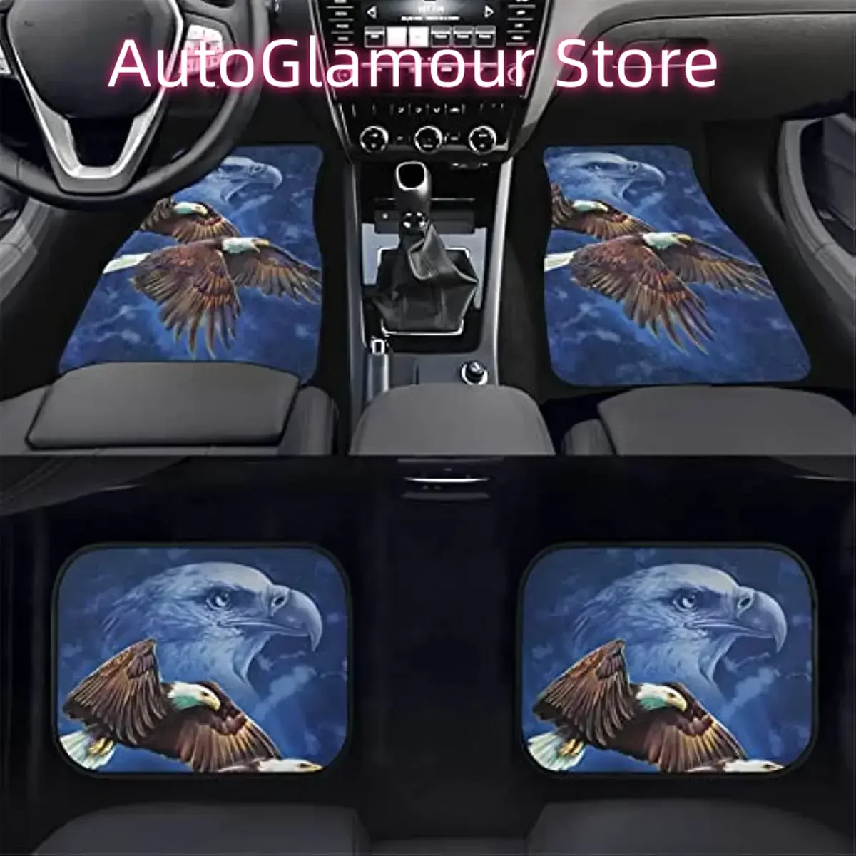 Bald Eagle Print Car Carpet Floor Mats 4 Pieces Full Set ,Vehicles Front & Rear Foot Carpets Heavy Duty Rubber Durable