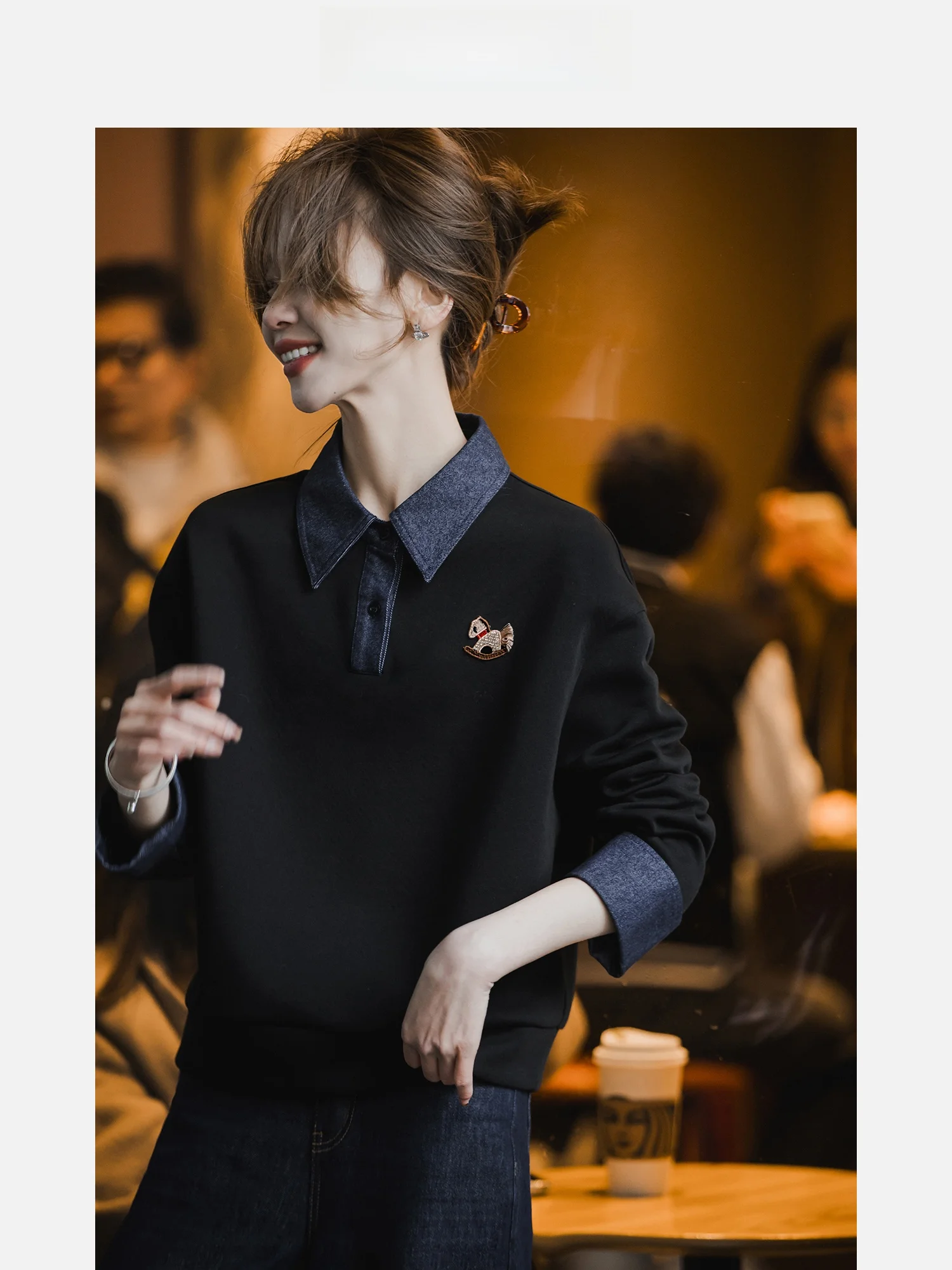 

Свободный джемпер из денима с вышивкой, женский, весенняя новинка, повседневный топ с длинными рукавами, удобный, из смесового хлопка и полиэстера