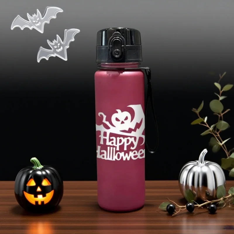 Butelka na wodę z nadrukiem 3D, matowa, o tematyce Halloween, o dużej pojemności 650 ml, bez PVC, szczelna, idealna na święta.