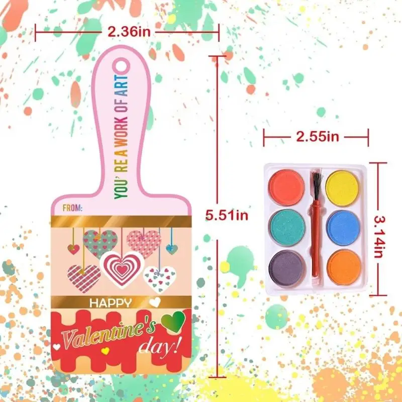 6 Color Watercolor Paint and Valentines Day Card Set For Kid Student Classroom Exchange Game Prize School Party Supplies