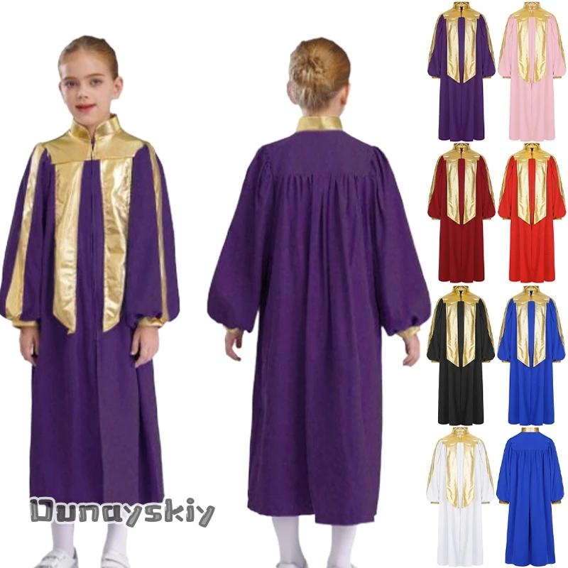 

Children's Cosplay Costume SolidColor Long Sleeve Zipper Choir Church Robe Graduation School Celebrations Ceremony GownHalloween