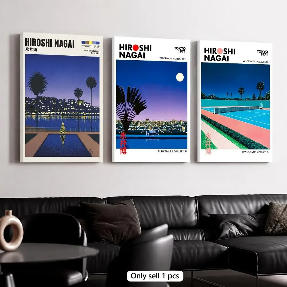 H-Hiroshi Nagai Lunar City View Framed Wall Painting Framed Canvas Wall Art Poster Solid Wood Frame Home Decor