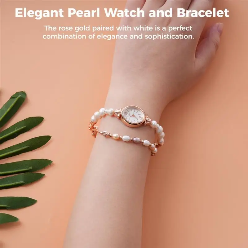 Pearl Watch And Bracelet Set Elegant Women'S Watch Waterproof Quartz Watch For Ladies Rose Gold Watch With Natural Pearls Gift