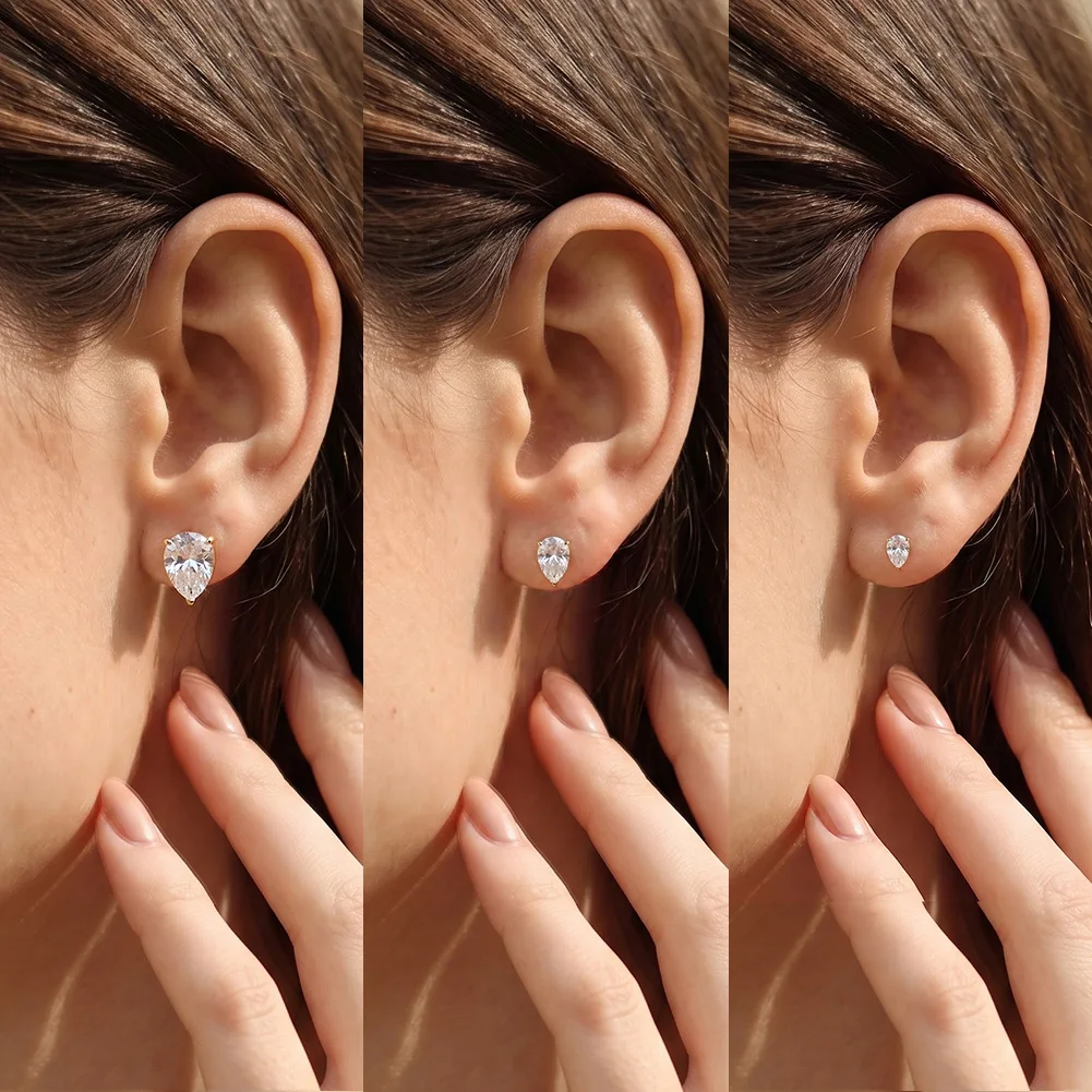 18K Vergoldete Edelstahl Birnenförmige 5A Kubikzirkonia Ohrstecker Minimalistischer Damen Hochzeits- und Valentinstag-Schmuck Geschenk – Detail 1