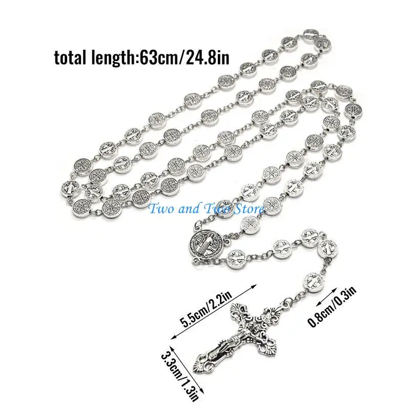 HX6F جولة المعادن حبة مسبحة كاثوليكية قلادة الصليب قلادة قلادة الدينية #5
