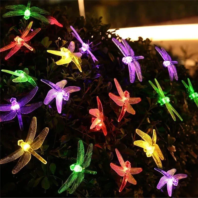 Solar Simulated Dragonfly String Light  Waterproof for Outdoor Garden Tree Patio Party Fairy Decor Lamp