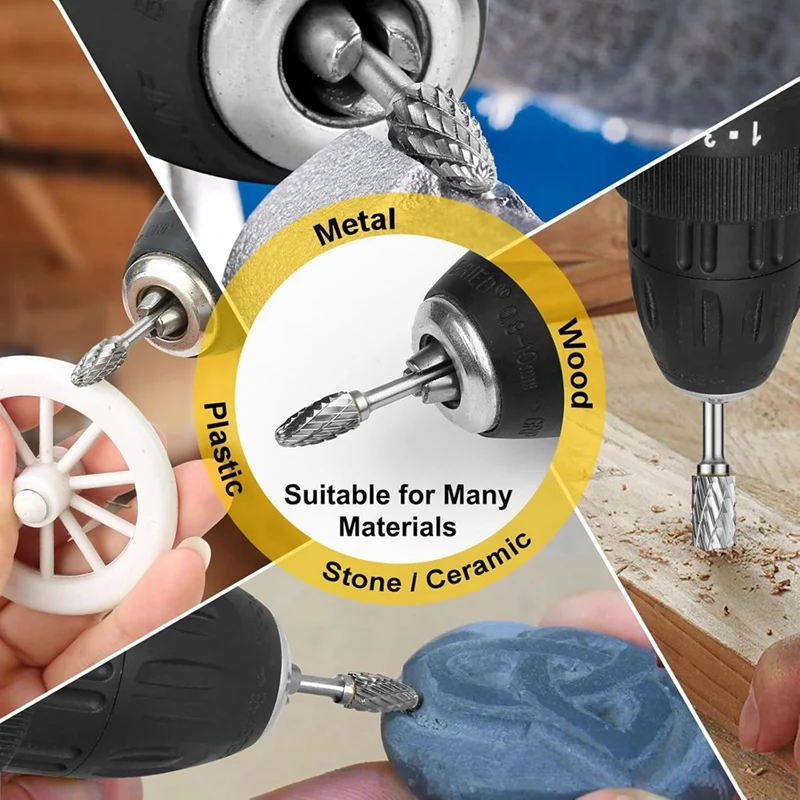 A76X-Carbide Burr Set Compatible With For Dremel Rotary 1/8Inch Shank 10PCS Die Grinder Rotary Tool Rasp Bits Accessories