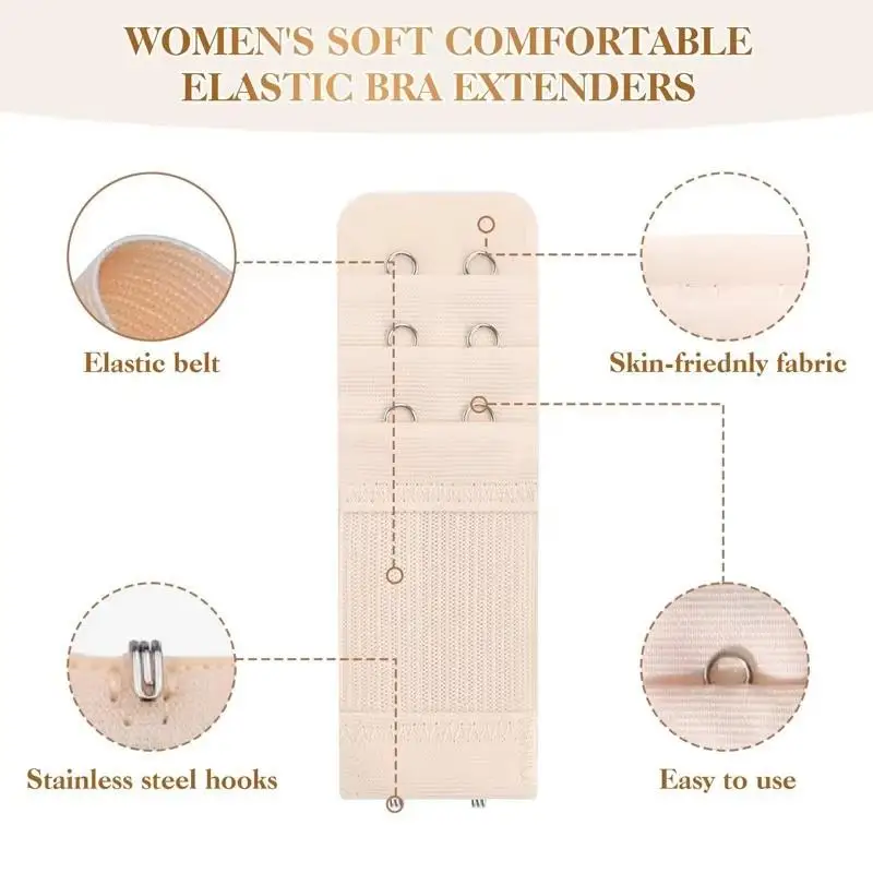 Set of 4 Bra Strap Extenders with 2 Hooks, Comfortable Adjustable Bra Back Closure, Women's Lingerie Accessories image 3
