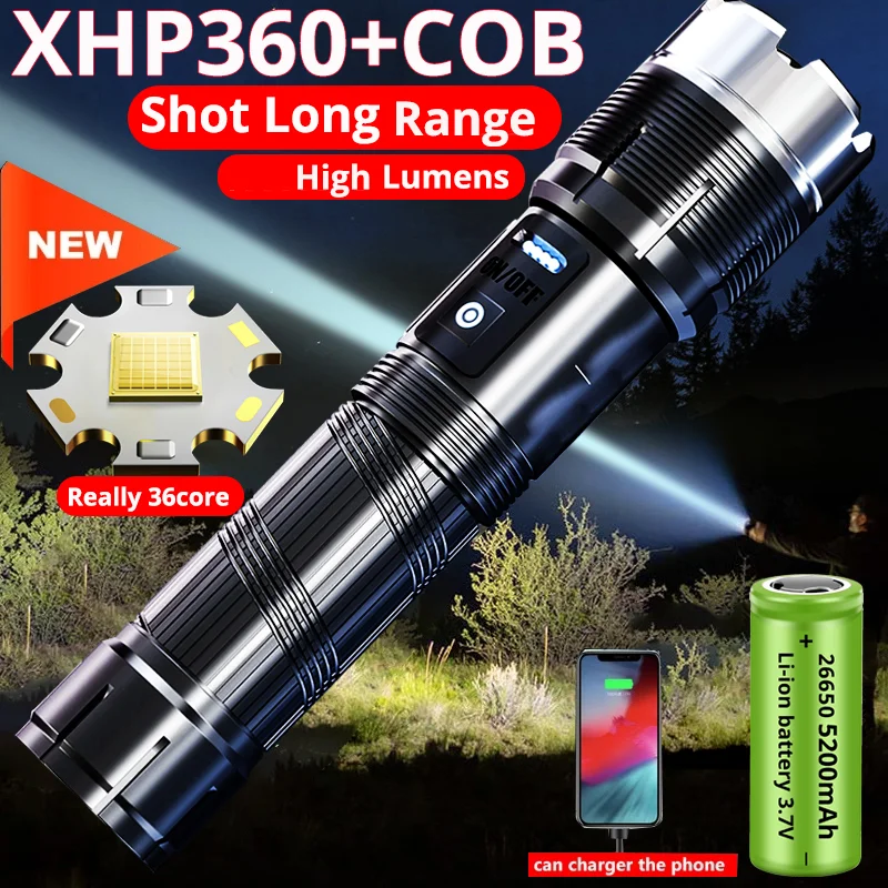 99000000 Lumens XHP360 Led Flashlight Rechargeable Torch Usb Powerful Tactical Flash Light Hunting Lantern Waterproof Hand Lamp