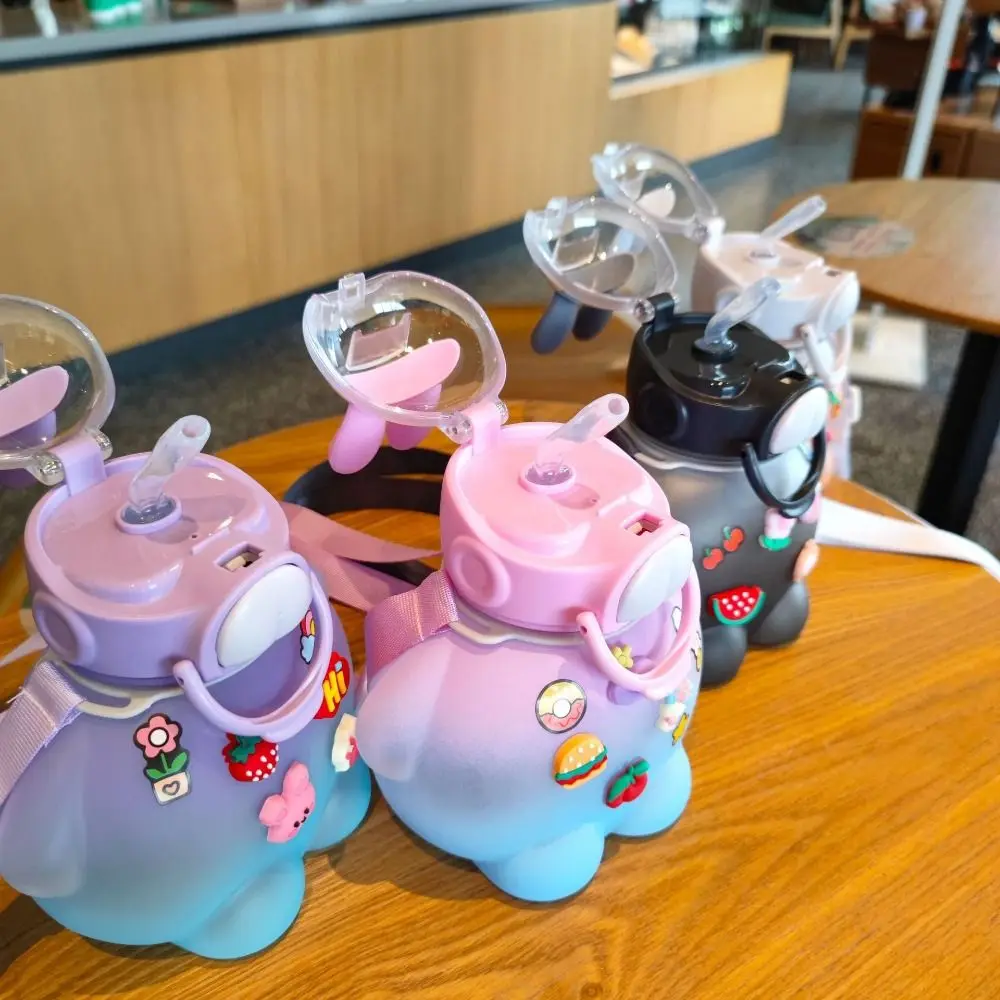 

833ML Cute Rabbit Bottle with Straw Soft Ear Big Belly Water Bottle PC Portable Large-Capacity Big Belly Cup Hiking