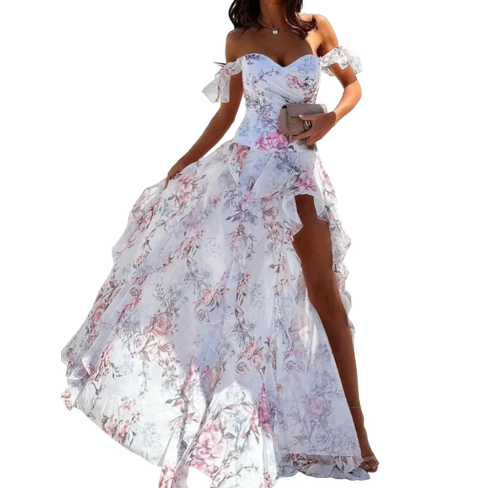 Vestidos de Fiesta elegantes para mujer, vestido informal con estampado de moda, tendencia Sexy, chica picante, correa para el hombro, cintura