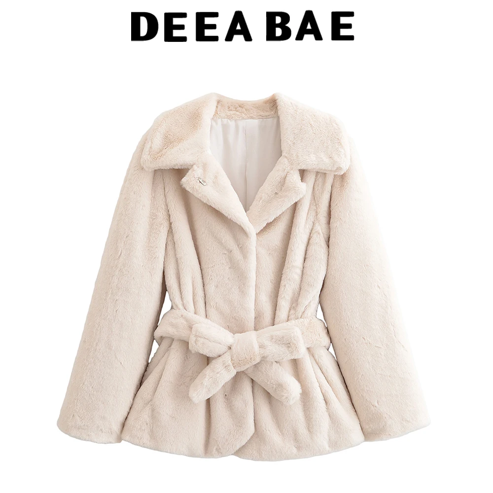 

DEEABAE Осенний новый продукт, женское модное пальто с французским воротником и длинными рукавами, короткое пальто с эффектом искусственного меха