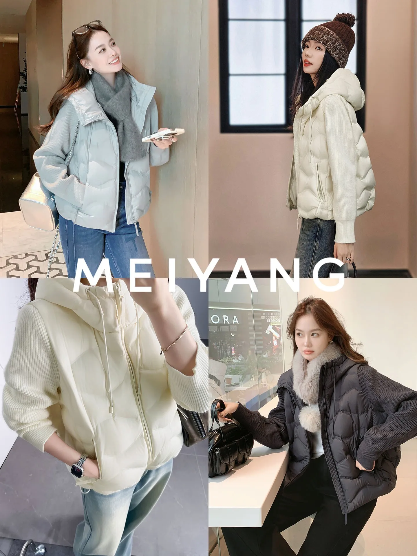 

MeiYang Anti-Water Oil Resistant down Jaet Simple Sle Loose Fit Long Sve Women's Coat White Goose down Wave Pattern