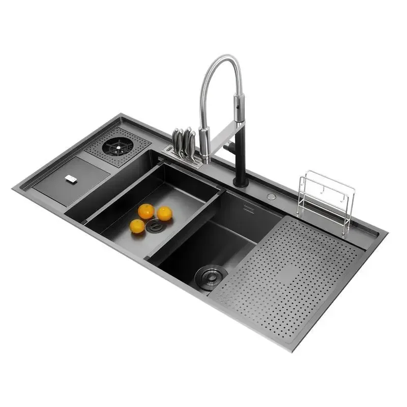 YYHC-Extended basin single sink kitchen sink table basin thickened household sink multi-functional storage rack set