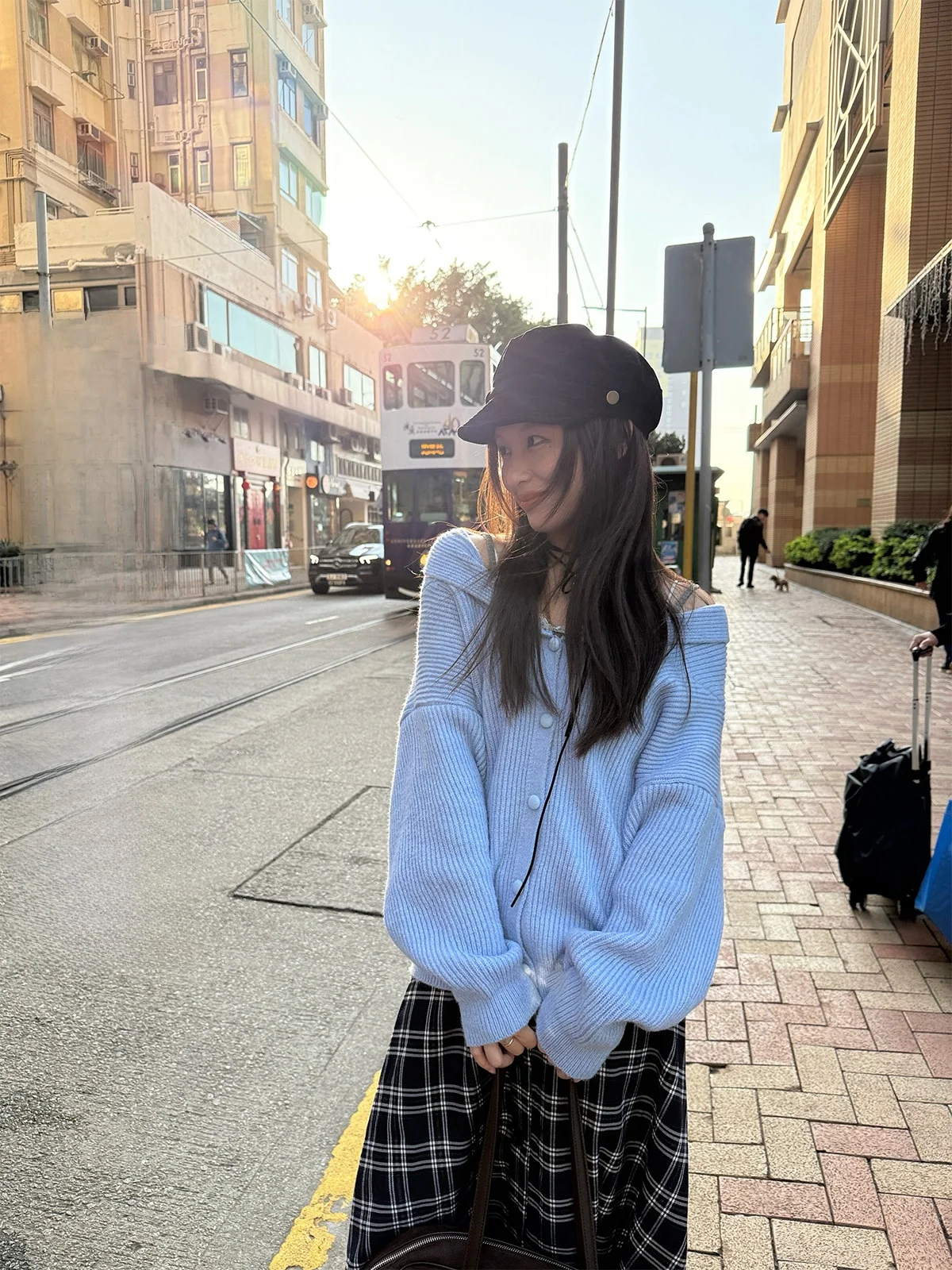 

Baby Milk Blue Knitted Open Cardigan Women's Loose Sle oulder One Design Two-Way Wear Autumn Season Long Sve Knitwear