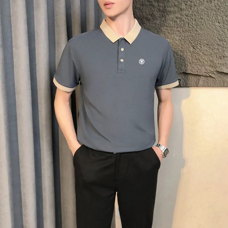 명품골프웨어 남성  Korean Famous Brand Men's New POIO Shirt Summer Thin Business Contrast Polo Neck Half Sleeve T-shirt Golf Tennis골프 웨어