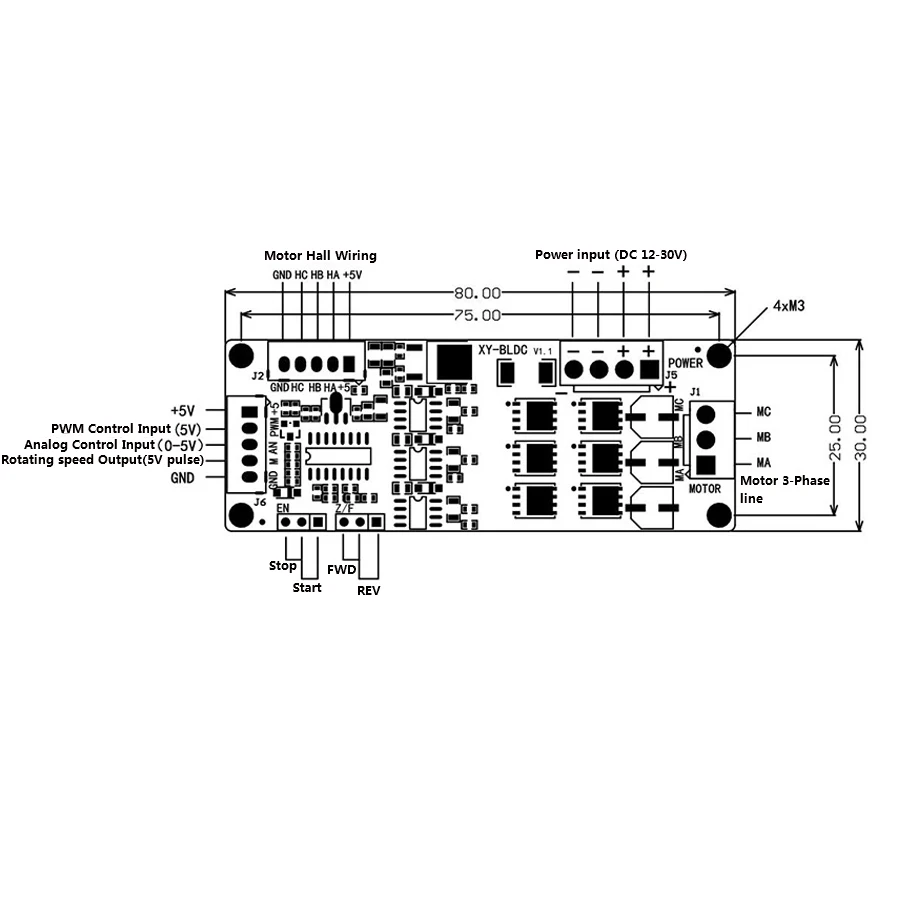 3-Phase BLDC HALL Controller Brushless Motor Drive Board DC 12-30V 200W PWM Analog Control Dirver