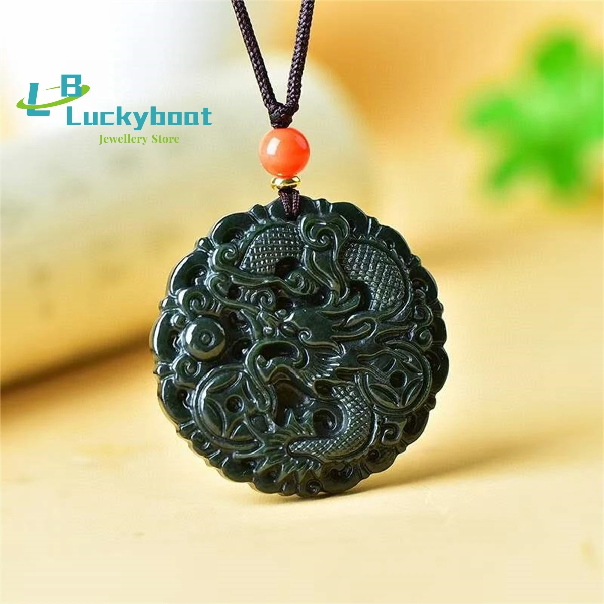 

Natural Hetian Qingyu Auspicious Round Dragon Tag Pendant Simple and Generous Personalized Versatile for Men and Women