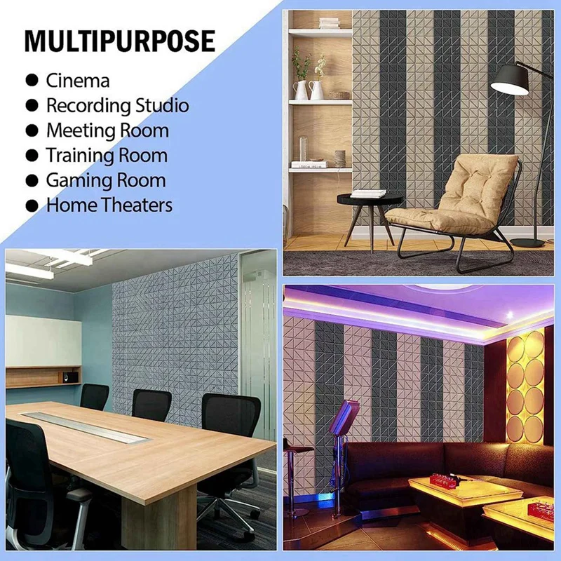 Self-Adhesive Acoustic Panels, 24Pcs 12X12X0.4Inch Sound Absorbing Panels, Decorative Soundproof Wall Panels C