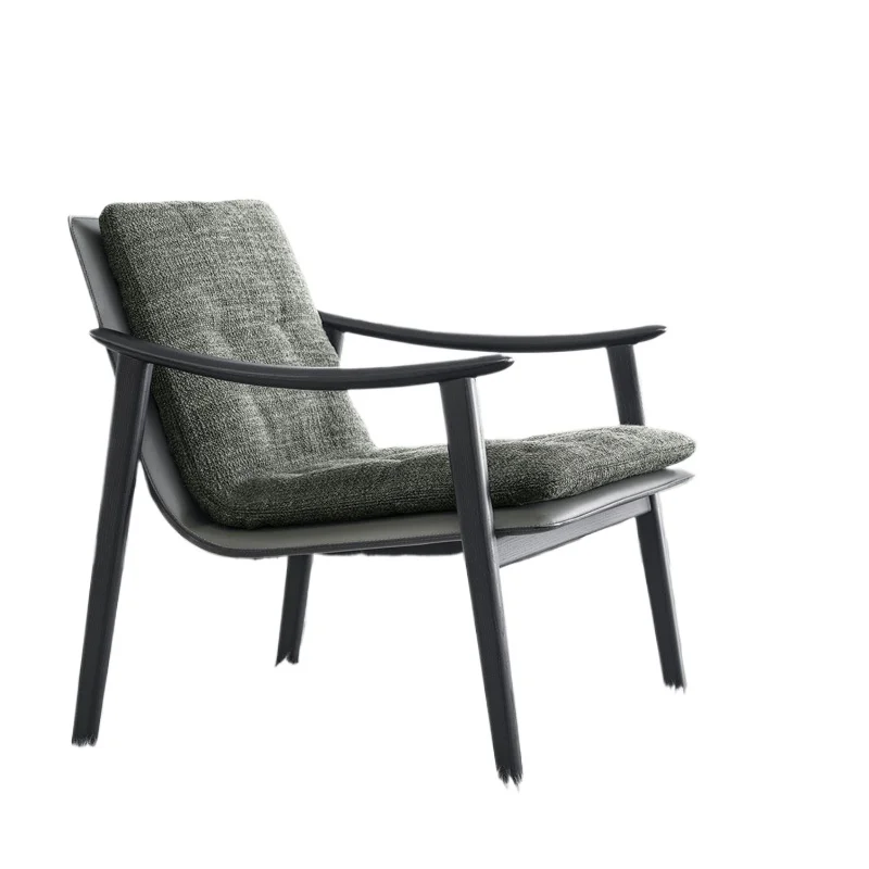 

Italian minimalist pure solid wood single sofa chair, back chair villa living room fabric leisure chair