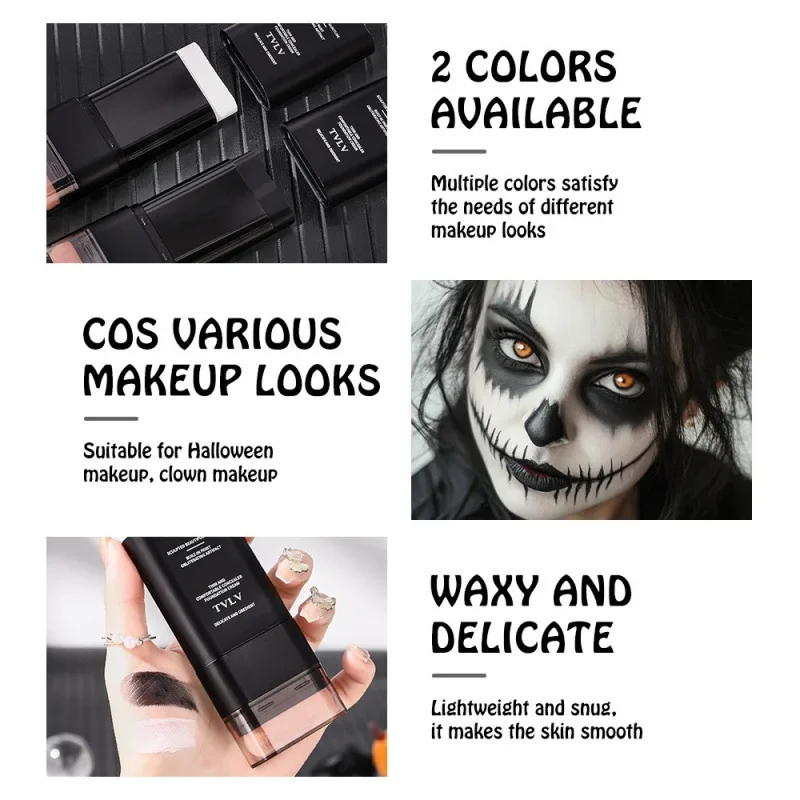 TVLV Bastão de base corretivo de duas cores Natal Halloween maquiagem preto e branco base de duas cabeças Bom corretivo