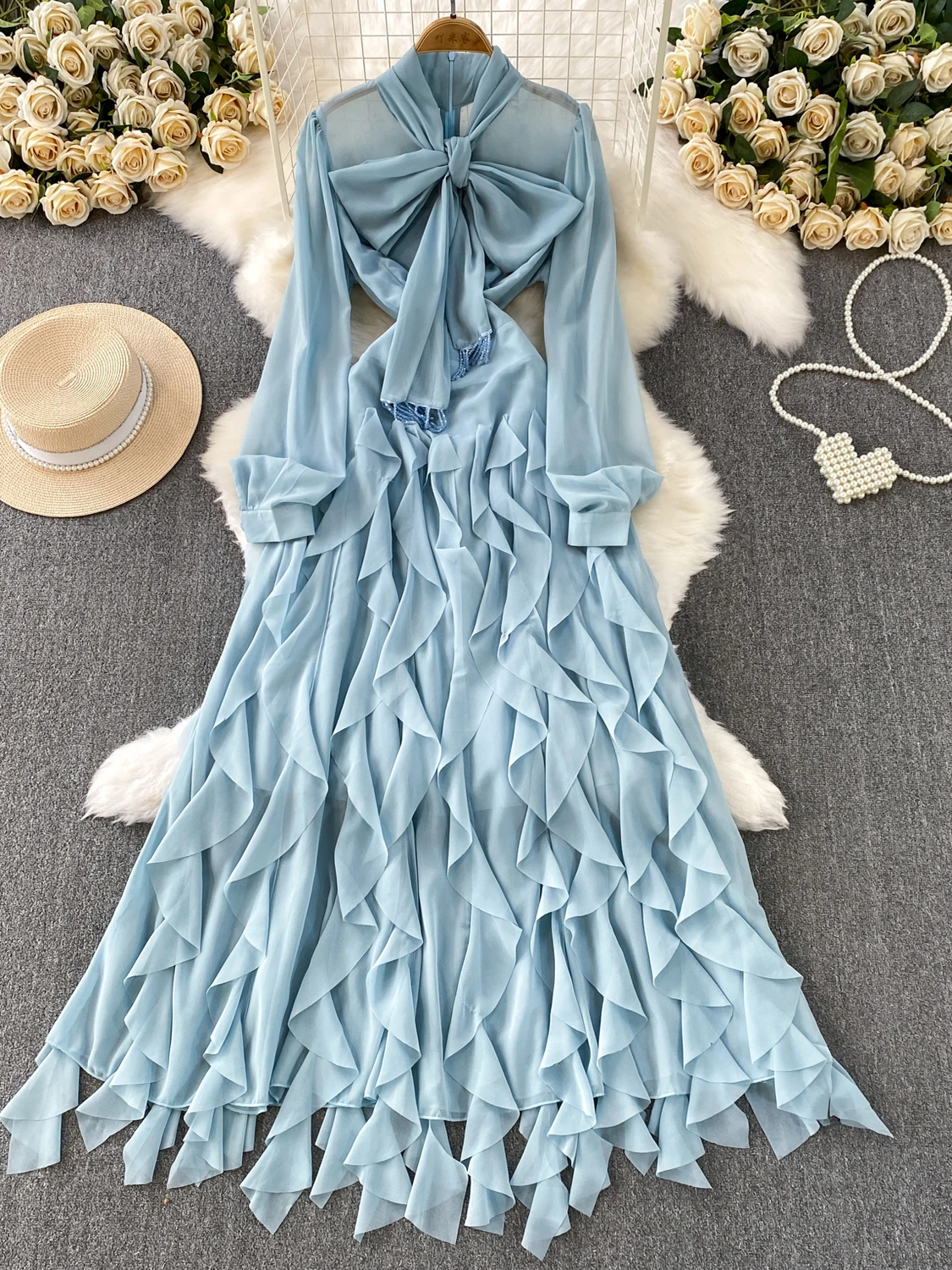 Ele v-ne com cinto longo dr feminino outono férias em camadas renda guarnição fada saia linha a macio médio fino sem estiramento