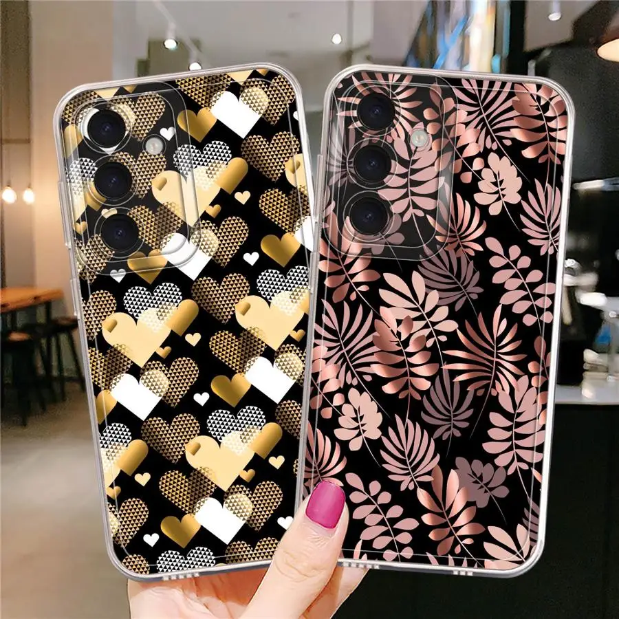 Custodia con design floreale in metallo per Samsung Galaxy A53 A73 A06 A56 A52 A72 A05 A71 A04 A31 A02 A55 A50 A03 A54 A50 A51 Trasparente Morbido