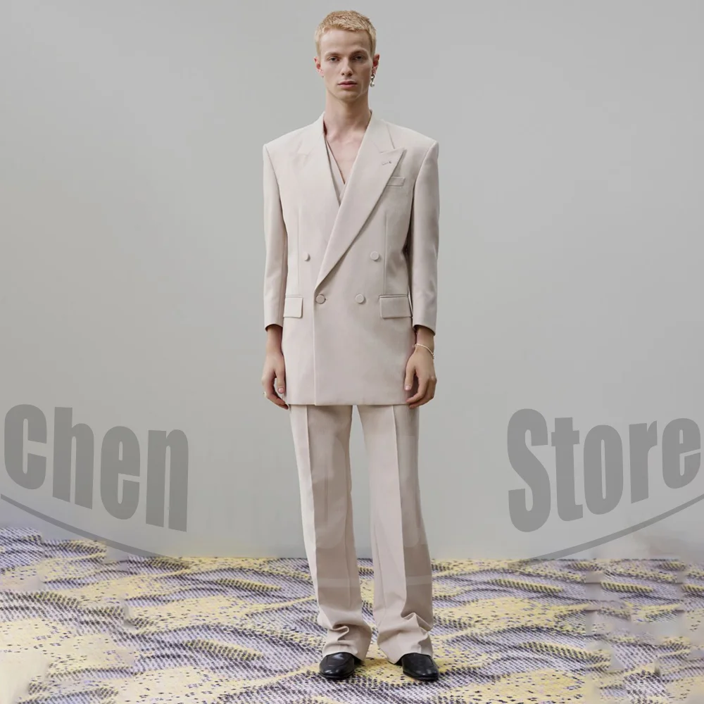 Men's Double Breasted Oversized Suit Set Fashion Trendy Formal Casual Outfits Chic Wedding Party Prom Male Suit 2 Piece