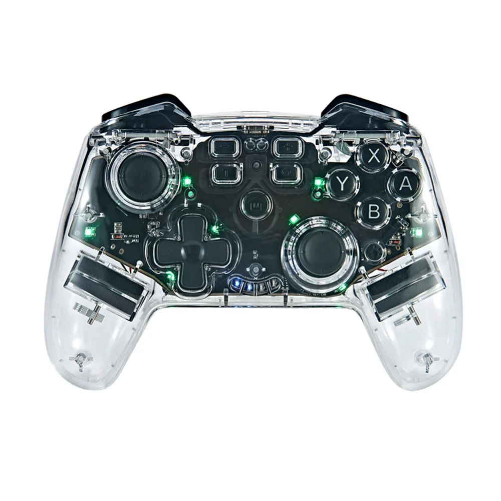 Joystick inalámbrico transparente para Switch Pro, mando Bluetooth con luz LED, activación, giroscopio de seis ejes, repetición