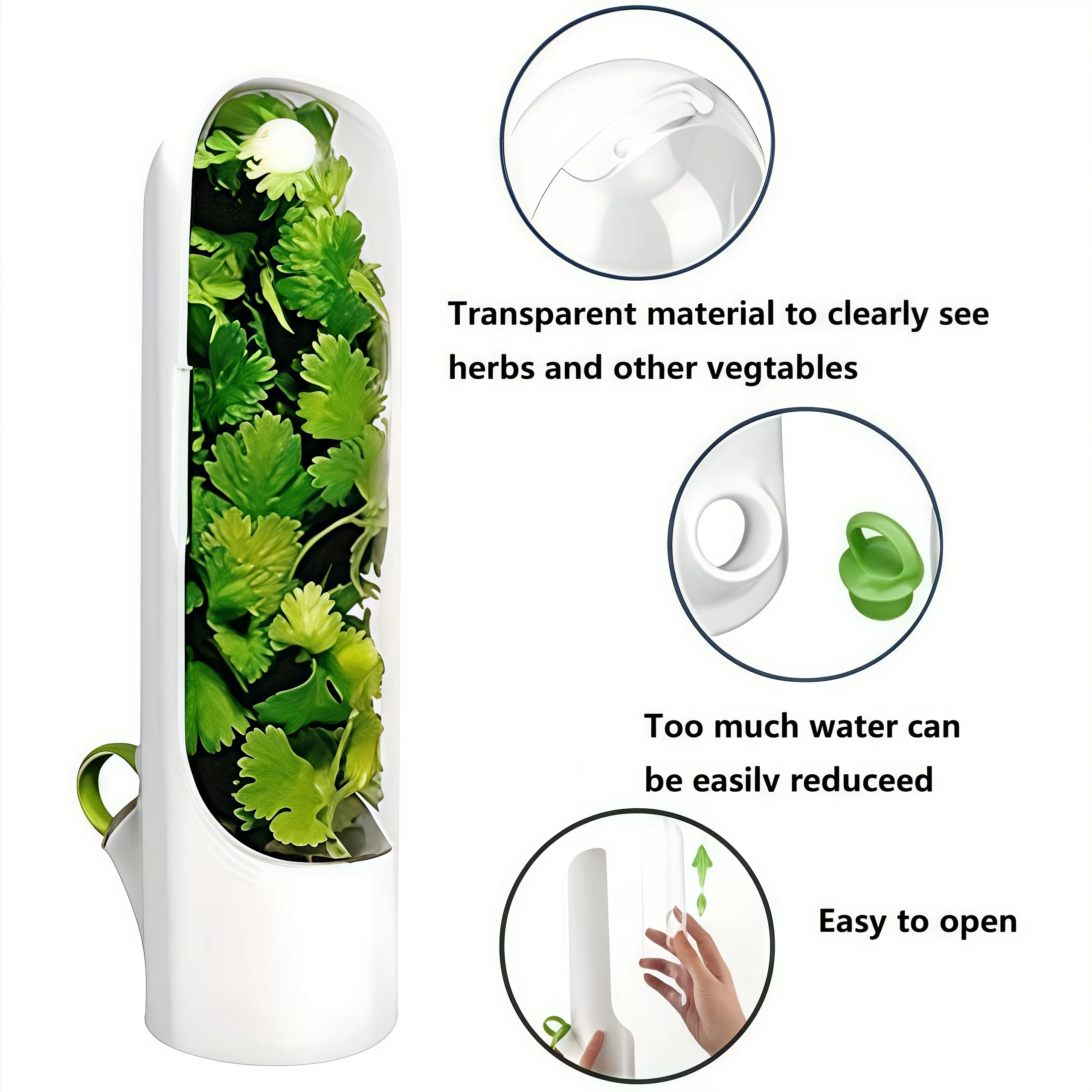 Food Grade BPA-Free Flip Lid Vegetable Storage Box Large Fridge Produce Keeper For Cilantro Mint Asparagus Leafy Greens Kitchen