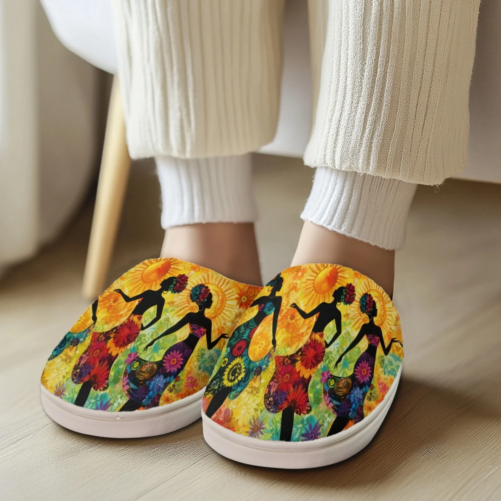 PENSTROLL Sunset Dancer Silhouette Non-Slip Recovery Shoes For Nurses Feet Work From Home Footwear Women Cotton Slippers