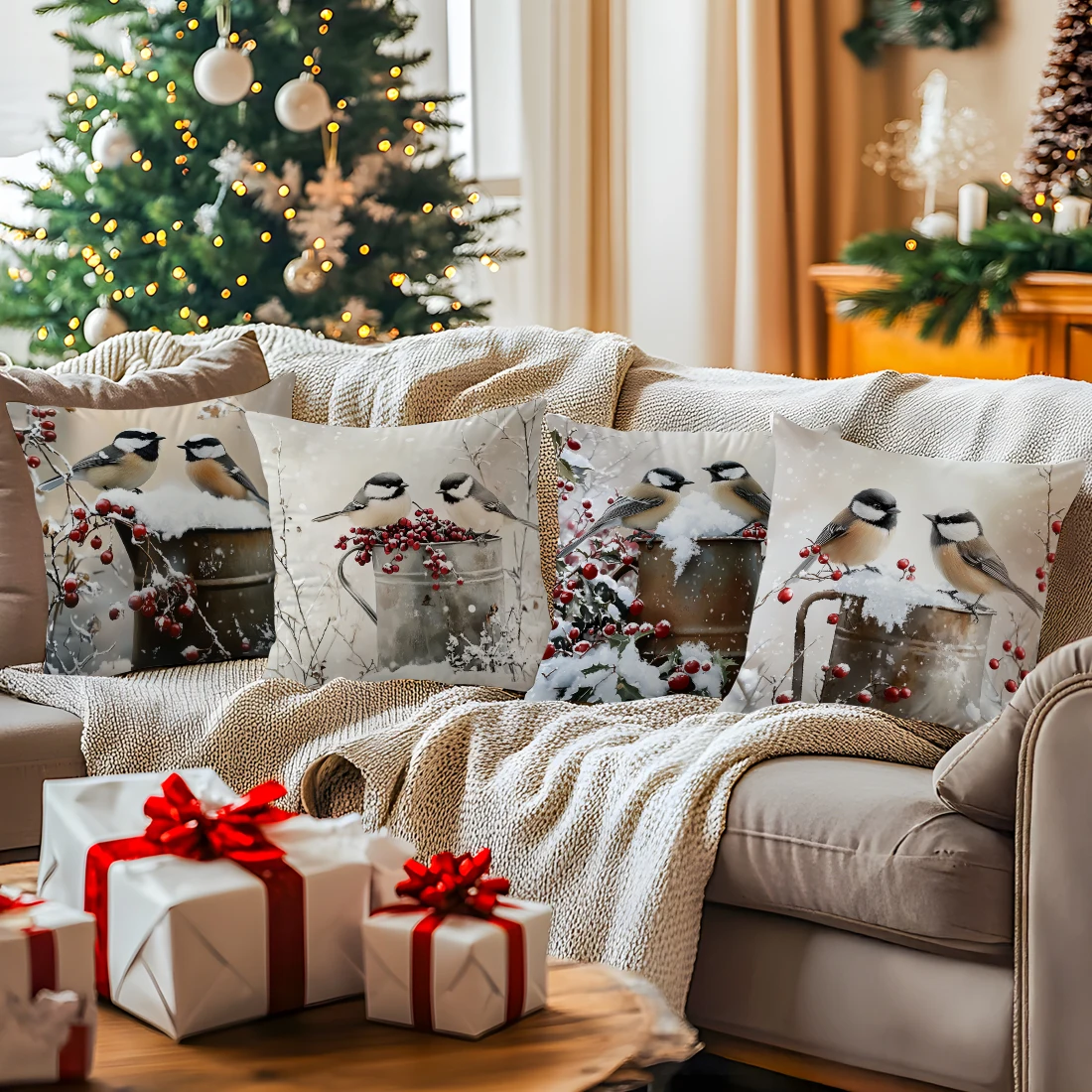 Winter Sparrow Cushion Pillowcase Printed Polyester 40/45/50cm Throw Pillowcover Decorative Sofa Cushion Pillowslip Home Decor
