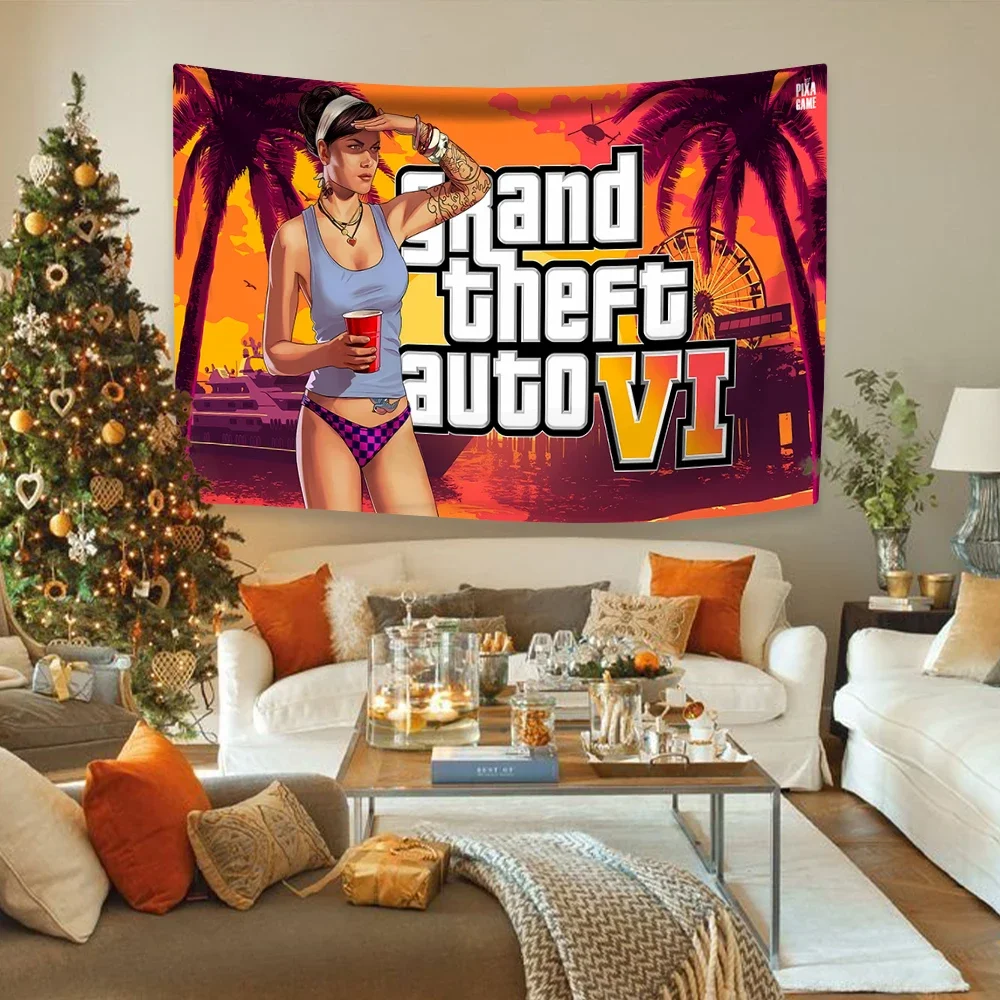 

Gta 6 Vice City Decoration Bohemian Tapestry Wall Hanging Bedroom Dormitory Background Cloth Sofa Blanket Yoga Mat