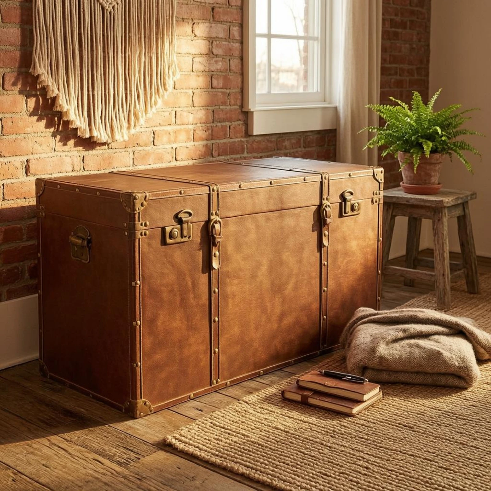 Vintage Suitcase Trunk Lockable Clasp Vintage Storage Trunk Metal Corner Trim Lined Interior