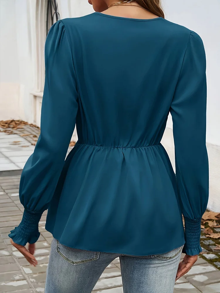 Camicetta da donna con maniche a lanterna con scollo a V profondo di nuova moda Camicetta da donna elegante in chiffon da donna Abiti da donna slim vintage