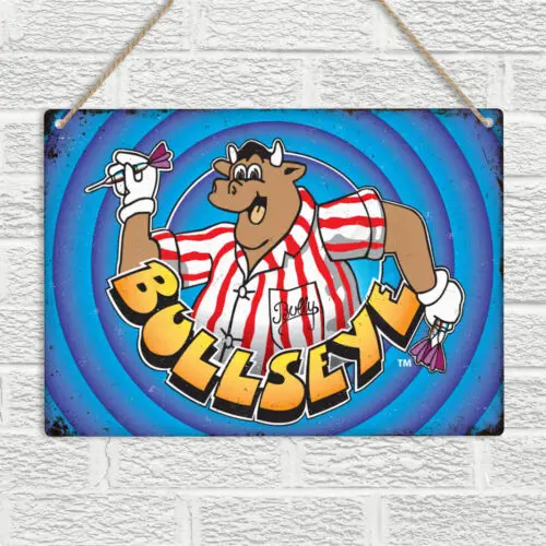 BULLSEYE Vintage Retro Style Metal Wall Sign TV 80s Darts Board Pub Bar Man Cave