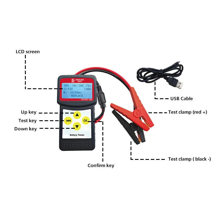 Portable smart auto forklift alternator launch lead acid 12 volt battery tester