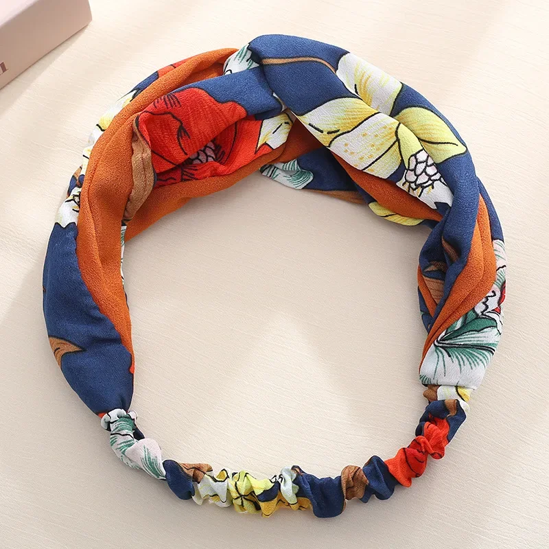 2024 New Women Summer Hair Bands Print Flower Headbands Fashion Vintage Cross Turban Bandage Bandanas Hair Accessories FD711 image 2