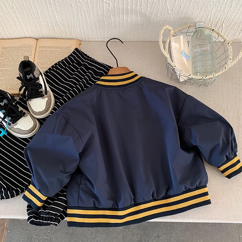 Spring Autumn Baby and Boys Preppy Contrast Single-Breasted Varsity Jackets School Kids Track Coats Children Outfit Tops 1-12 Yr