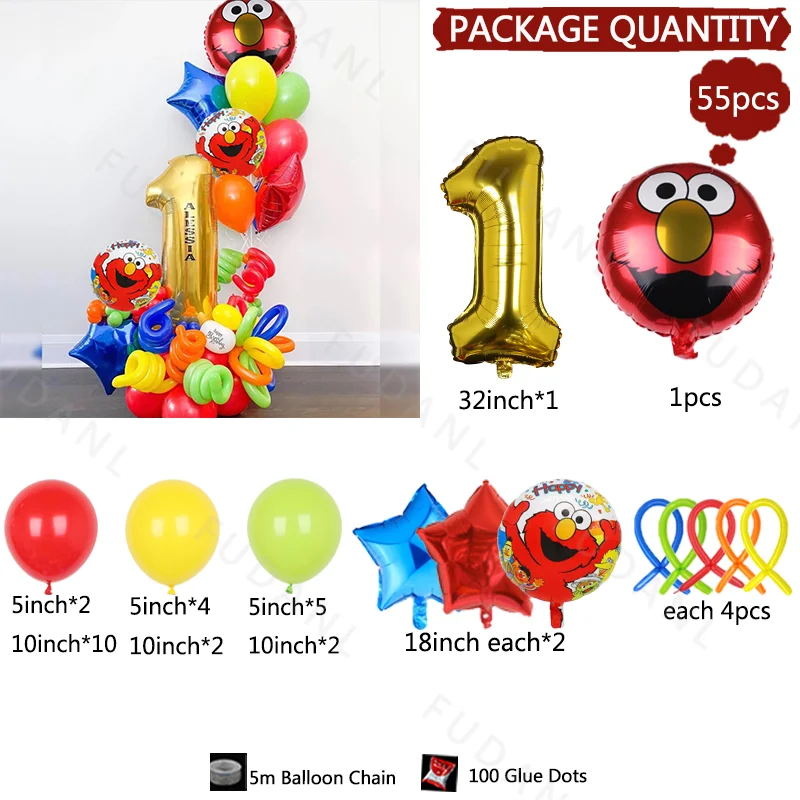 55pcs Cute Sesames Street Theme Party Decor Elmo Balloon Party Supplies Cartoon Foil Balloon Kid Happy Birthday Party Decor Toys