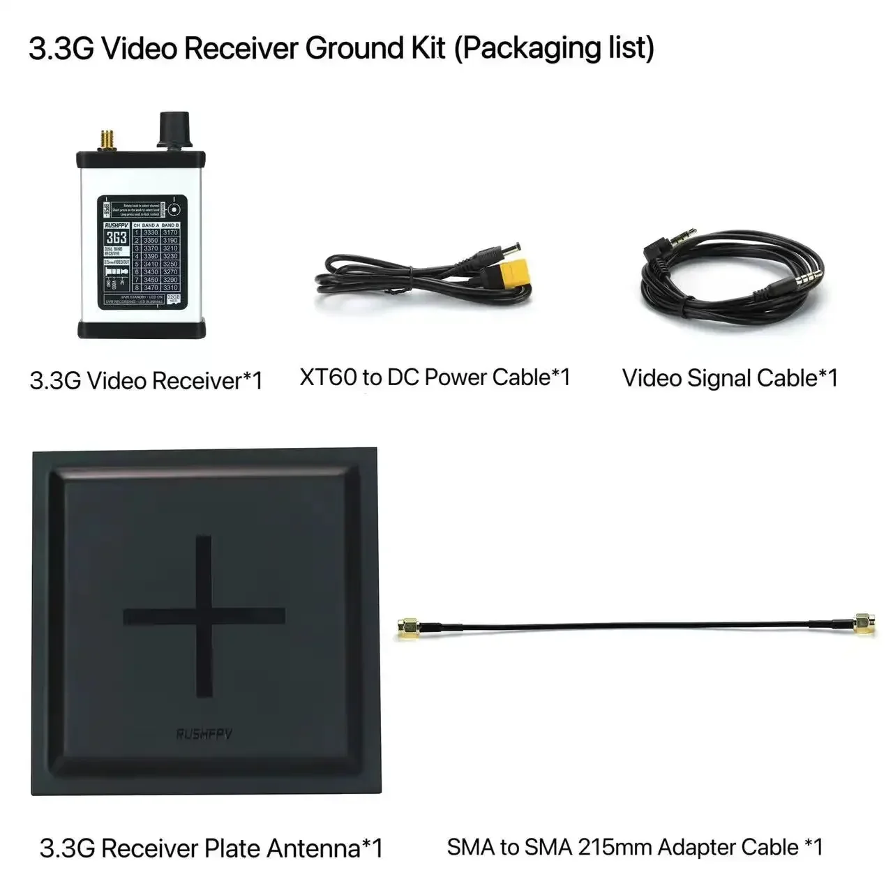 RUSHFPV 3.3G External Receiver Kit 15.8dBi High Gain Antenna Long Range FPV Drone Receiver Optional DVR Function