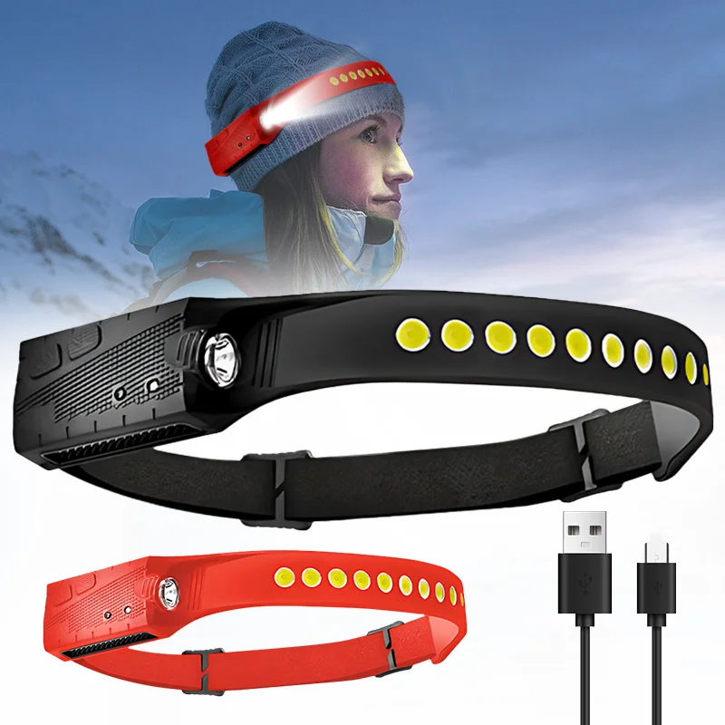 COB LED Headlamp Super Bright Camping Head Flashlight USB Rechargeable Sensor Headlamp Waterproof Fishing Sensor Headlight