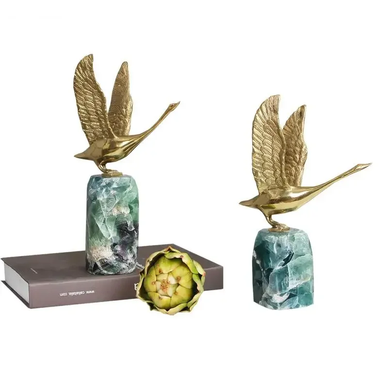 Sculpture en cristal de fluorite en laiton, artisanat d'ornements