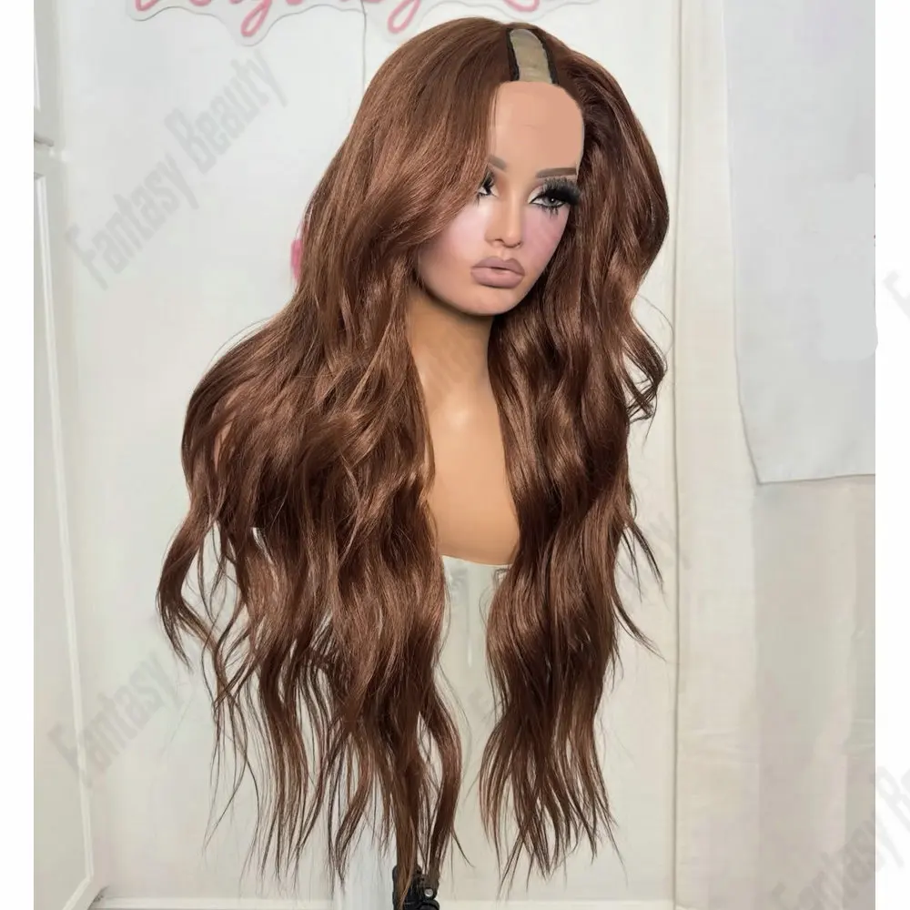 

30inches Loose Wave Light Brown 1x4 Size U Part Wig Human Hair Adjustable With Clips Glueless Easy Install V Part Wig for Women