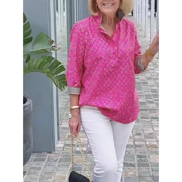 Herbst 2023 Damen Casual Stehkragen Digitaldruck 7/8 Sve irt Pendeln Sle Loose Fit Mittellange offene Strickjacke