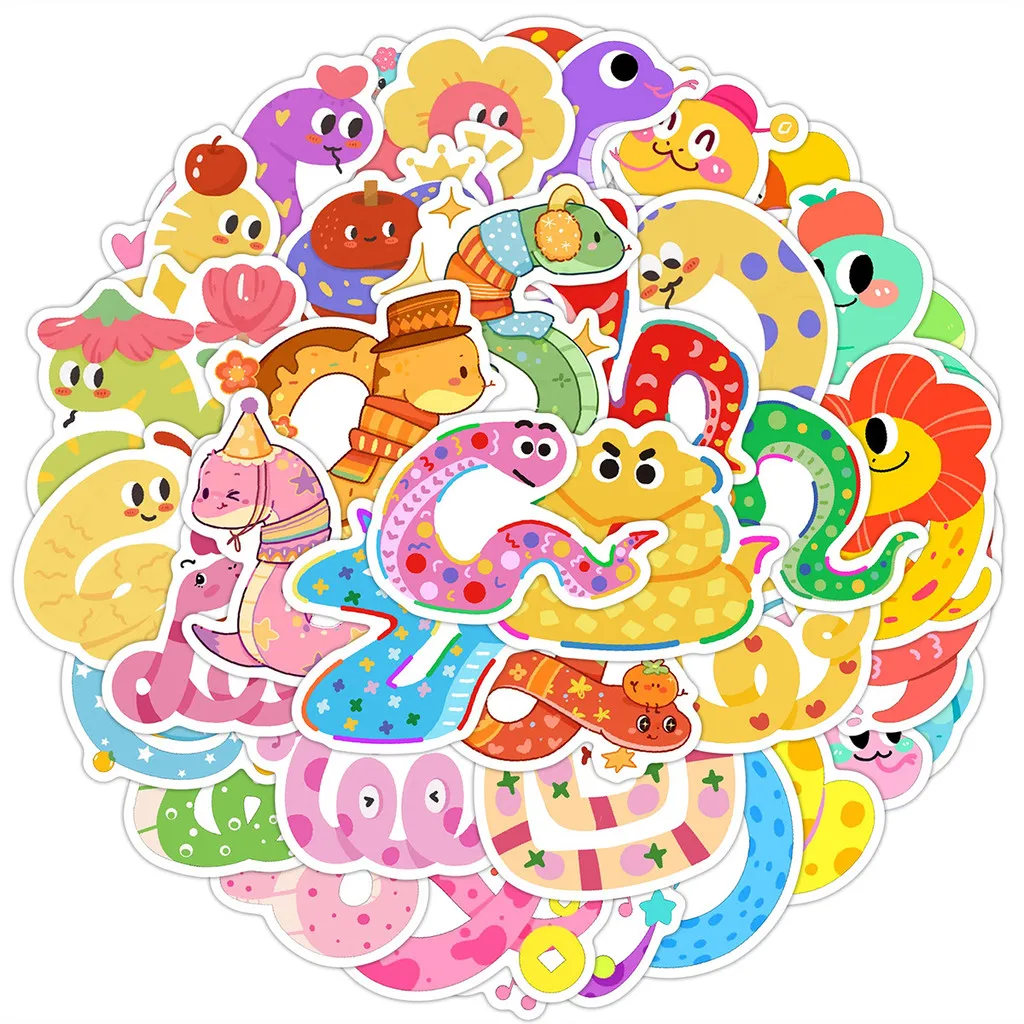 50-Sheet Kawaii Snake Doodle Stickers - Waterproof Vinyl Decals for Cups, Phones & Luggage Decor LanLanStickersWorld Store