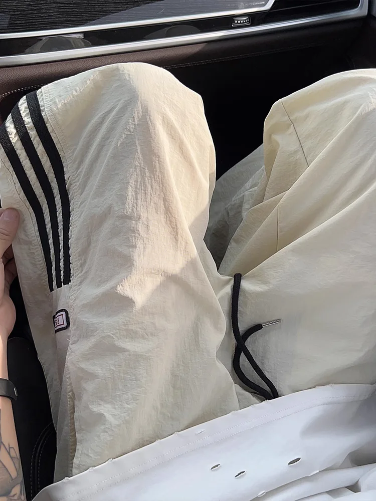 

Мужские летние тонкие быстросохнущие спортивные брюки из ледяного шелка в стиле парашютиста, американские ретро-брюки для школы, модные, с защитой от солнца