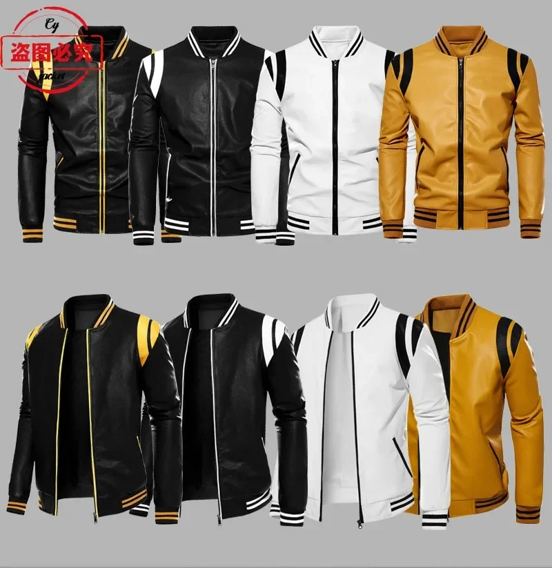 

Golden Wing 1800 motorcycle LOGO retro washed pu leather jacket windproof autumn and winter men's contrasting leather jacket