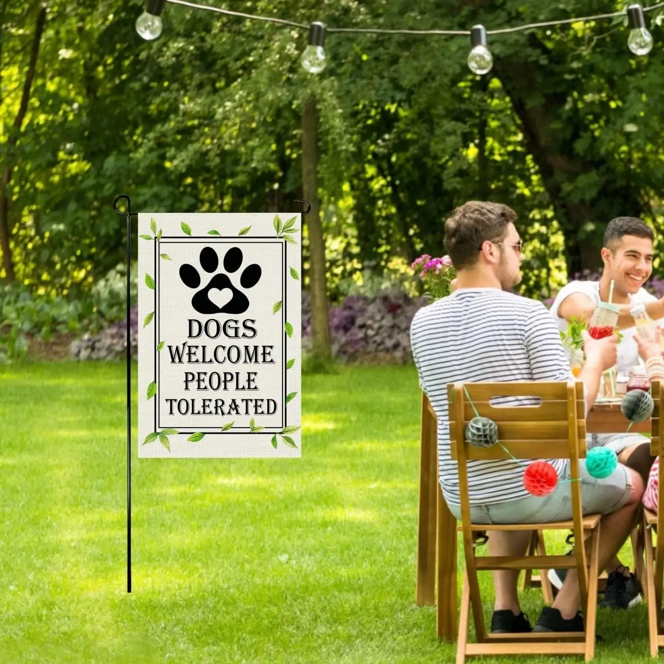 Funny Dog Garden Flag, Dogs Welcome People Tolerated Yard Flag, 12 x 18 Inch Burlap, Dog Owners Dogs Lovers Lawn Yard Patio  MMZ