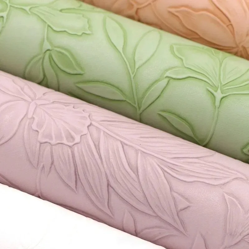 Matte PU No Adhesive Artificial Leather 3D Texture Flower Pattern Leather Fabric Patch Handmade Sewing for Bag Wallet Earring